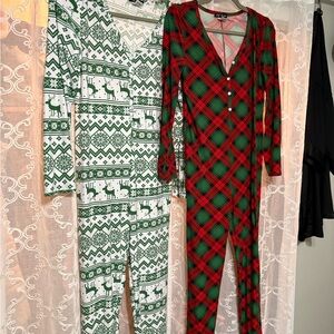 Fashion Nova Green and Red Plaid Pajama Set